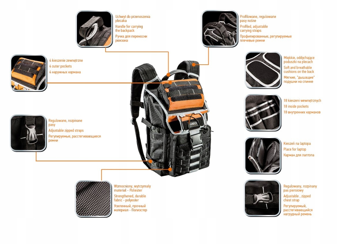 NEO PLECAK MONTERSKI 22 KIESZENIE TORBA NARZEDZIOWA ORGANIZER NARZĘDZIOWY Kod producenta 84-304