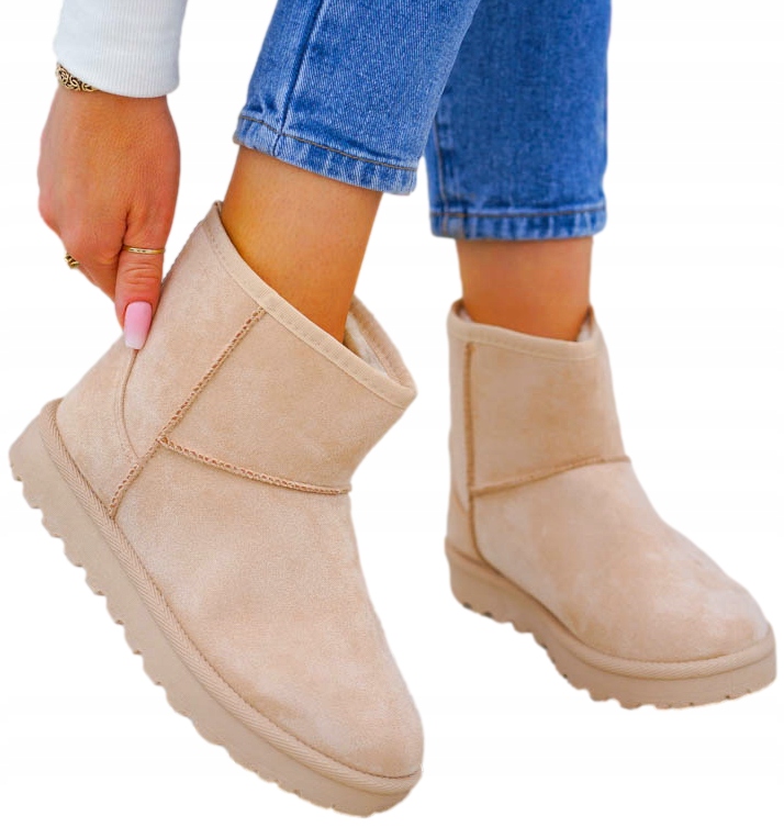 Beżowe Śniegowce Botki Na Platformie Ocieplane Saszki Basic 38