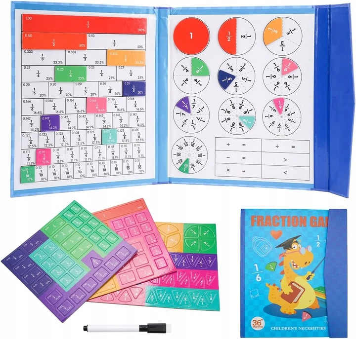 ZABAWKA DO NAUKI MATEMATYKI UŁAMKI TABLIC MAGNETYCZNA EDUKACYJNA MONTESSORI