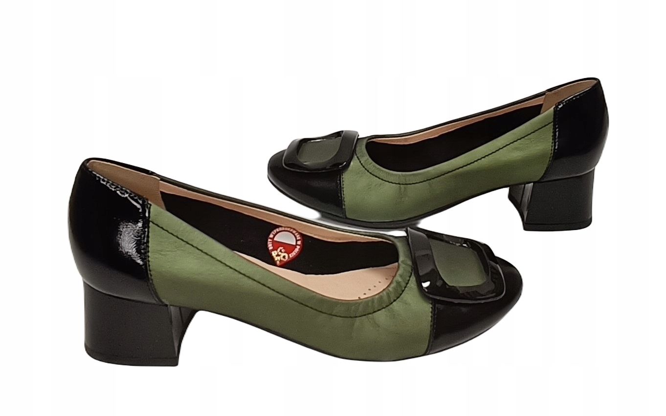 Elegantní pohodlné kožené lodičky Bioeco Arka 6592 zelené metalické r40