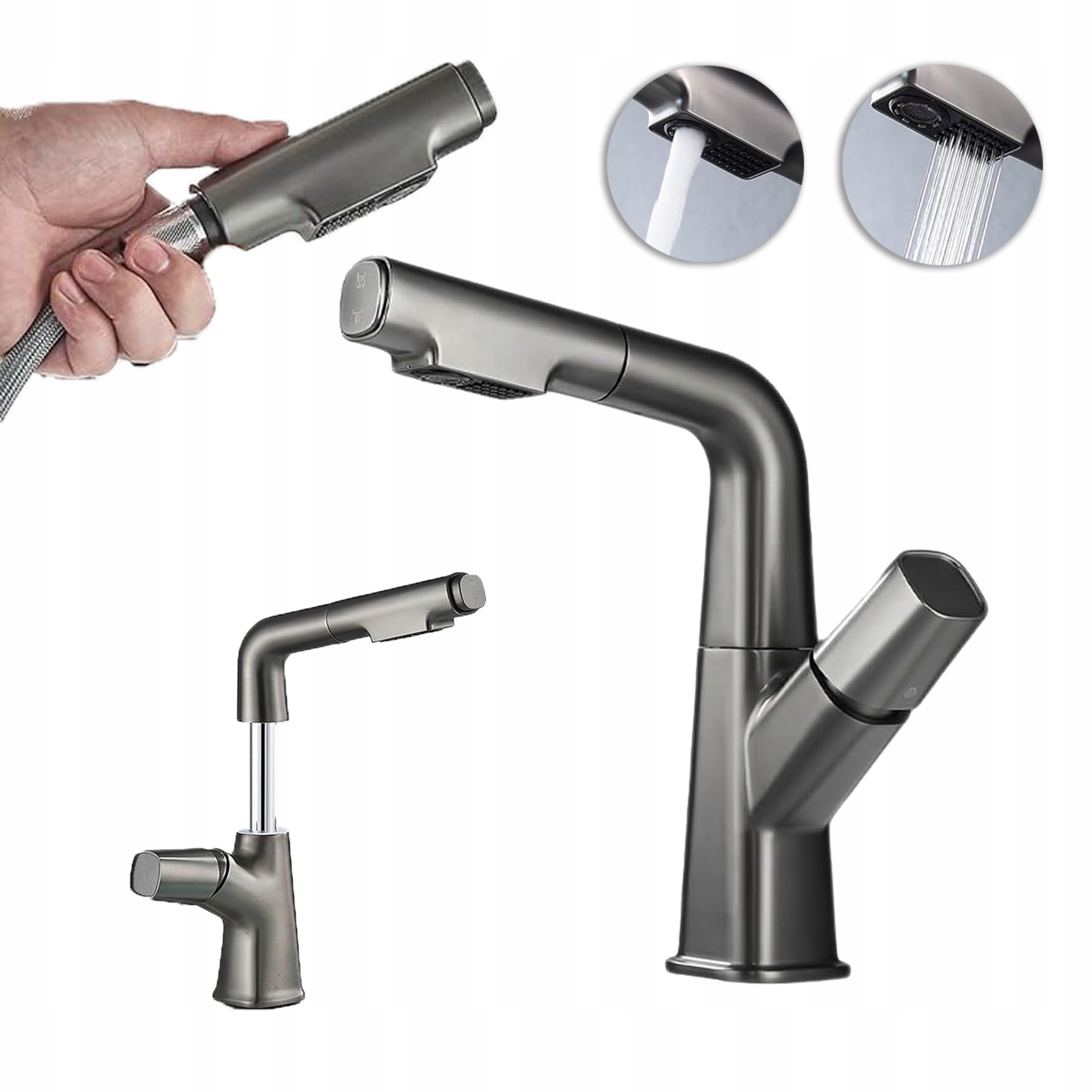 Stojánková Umyvadlová Baterie S Výsuvným Otočným Výtokem, Šedá Barva