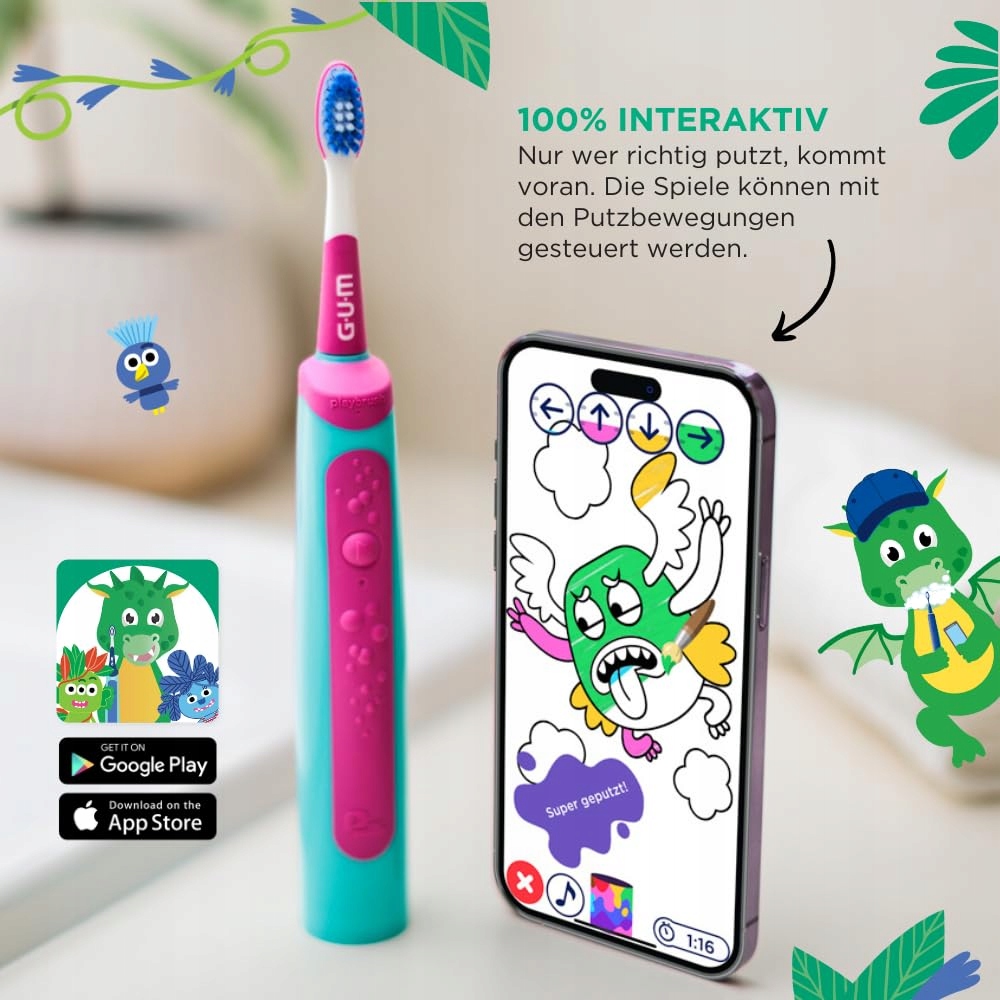 GUM Playbrush Junior Szczoteczka Elektryczna Dla Dzieci 6+ Różowa — miniatura 4