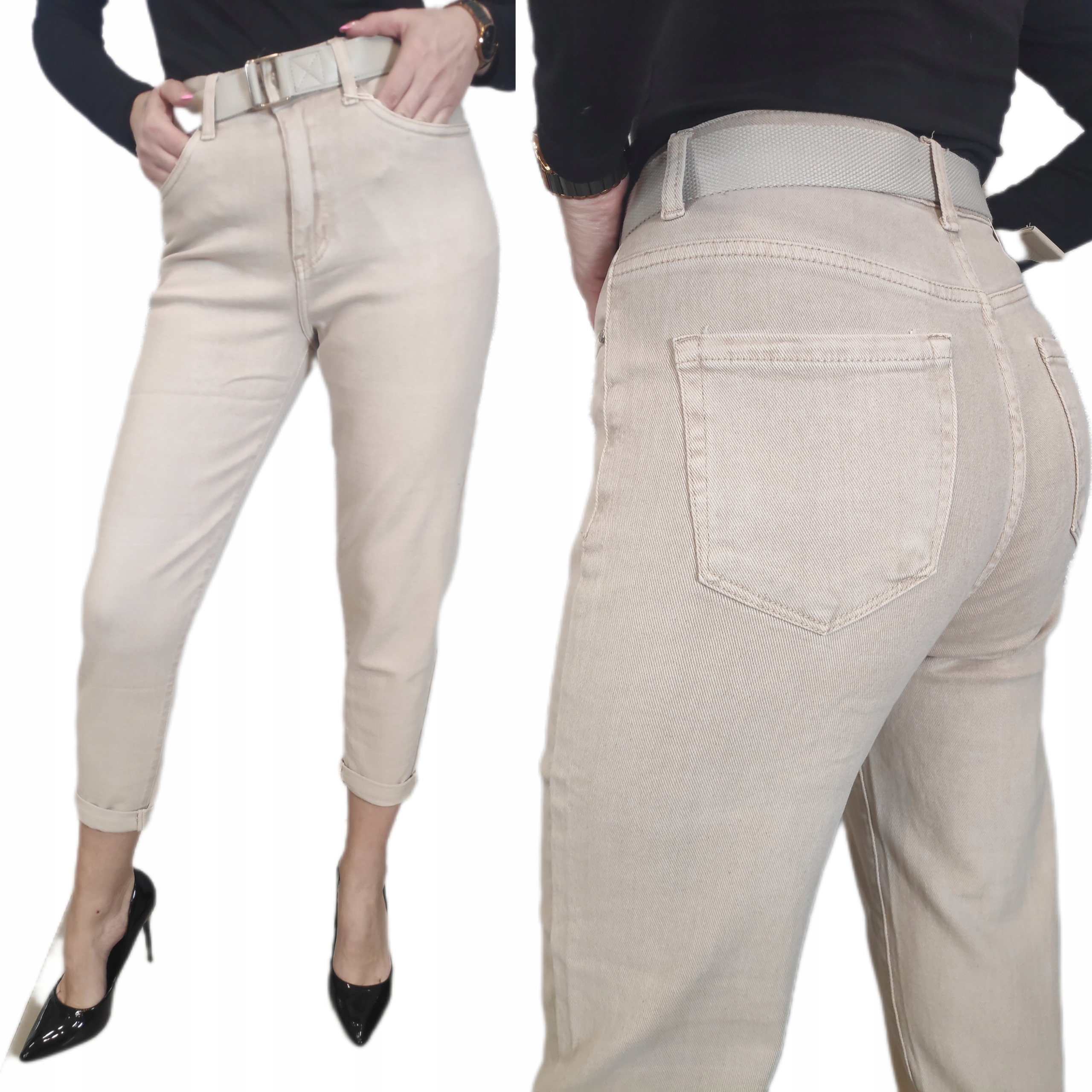 Dámské džínové kalhoty Zeštíhlující trubičky béžové