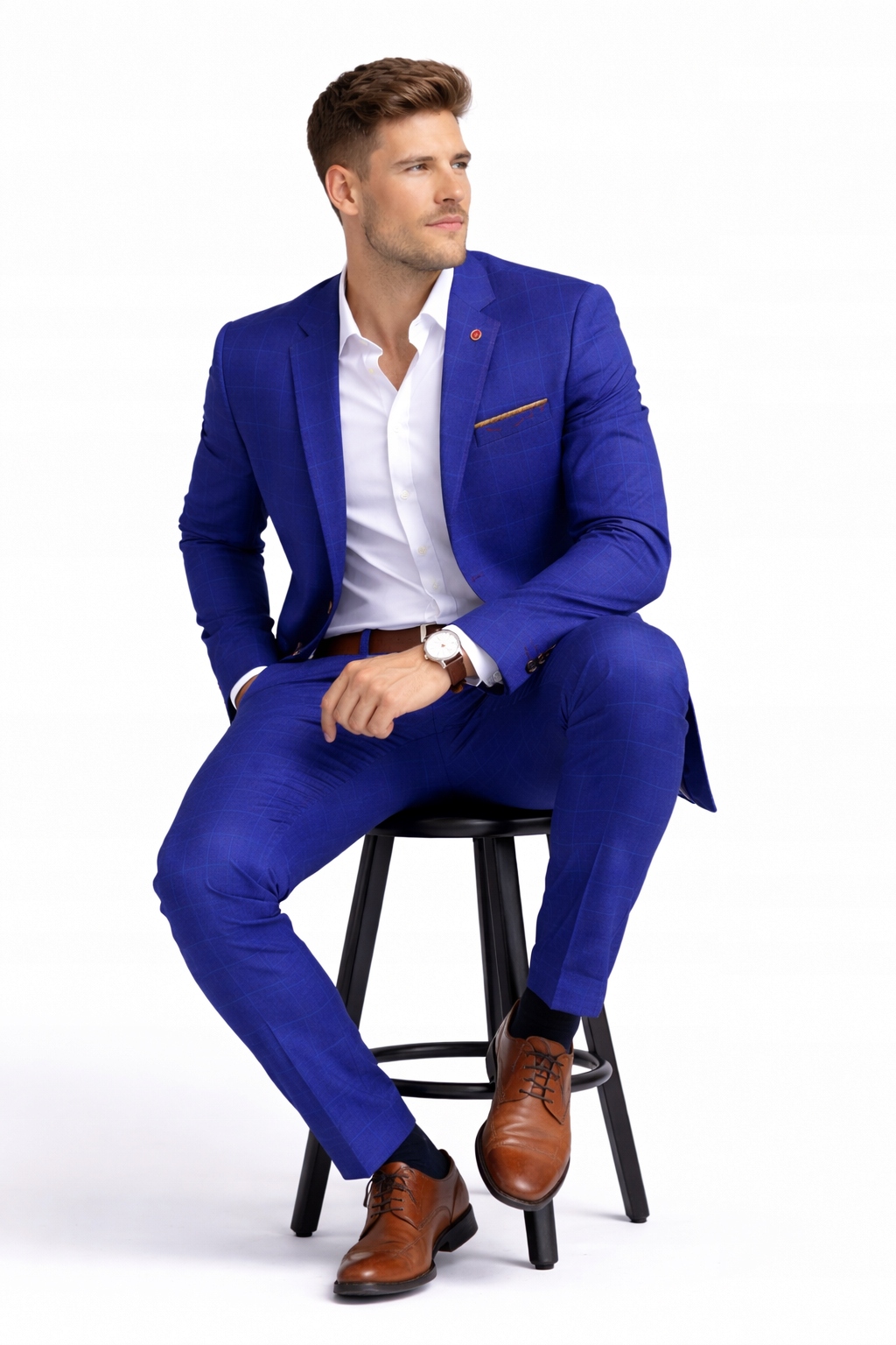 Elegantní pánský oblek – tmavě modrá/modrá, střih 378 cm, velikost 52 170