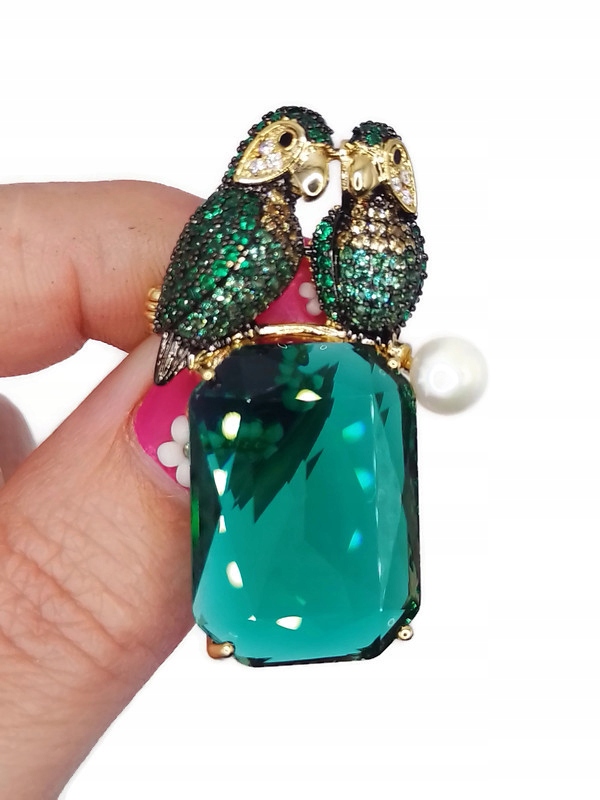 Luxusní Brož Pták Papoušek Klenoty Zlatá 14KGP Krabička Na Dárek