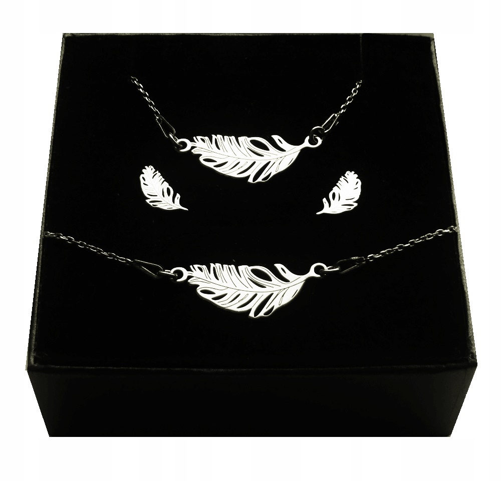 

Komplet biżuterii srebrnej Piórka Pióra piórko 925