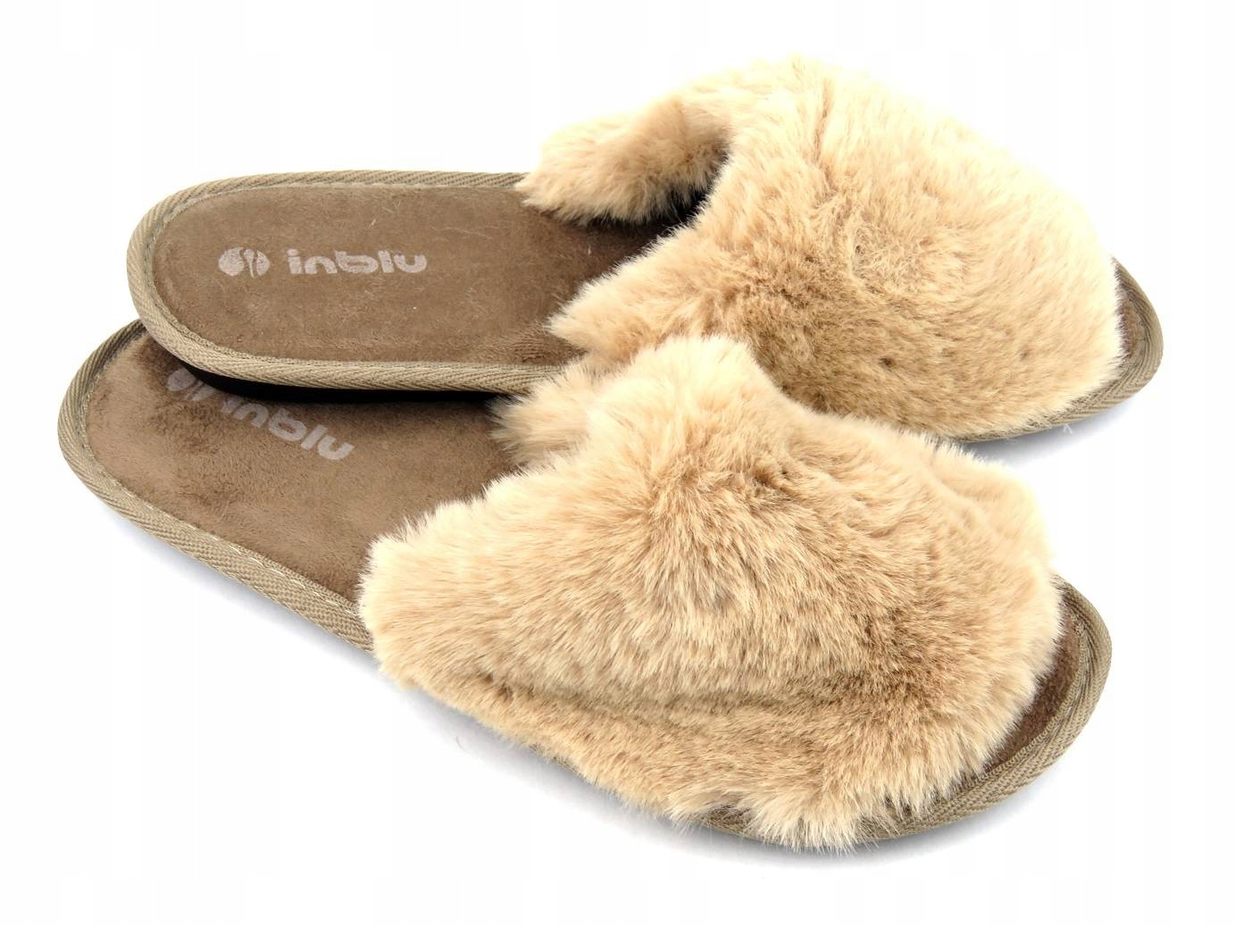 

Kapcie Damskie Inblu 68-3B Beż Futerkowe Bambosze