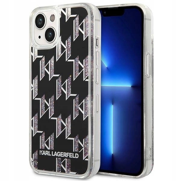 Pouzdro Karl Lagerfeld Liquid Glitter Monogram pro iPhone 14 Plus černé