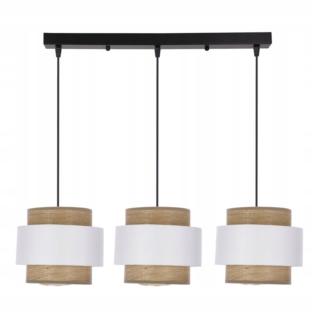 Lampa wisząca Forni 3xE27 40W czarna, abażury biały i orzechowy nowoczesna