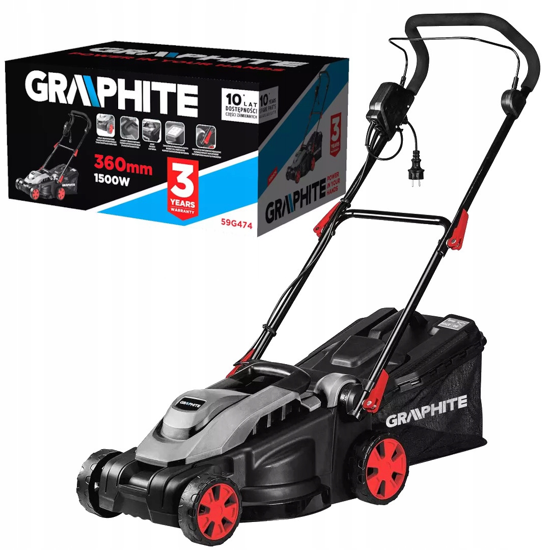 Elektrická kosačka na trávu 1500 W šírka kosenia 36 cm Graphite
