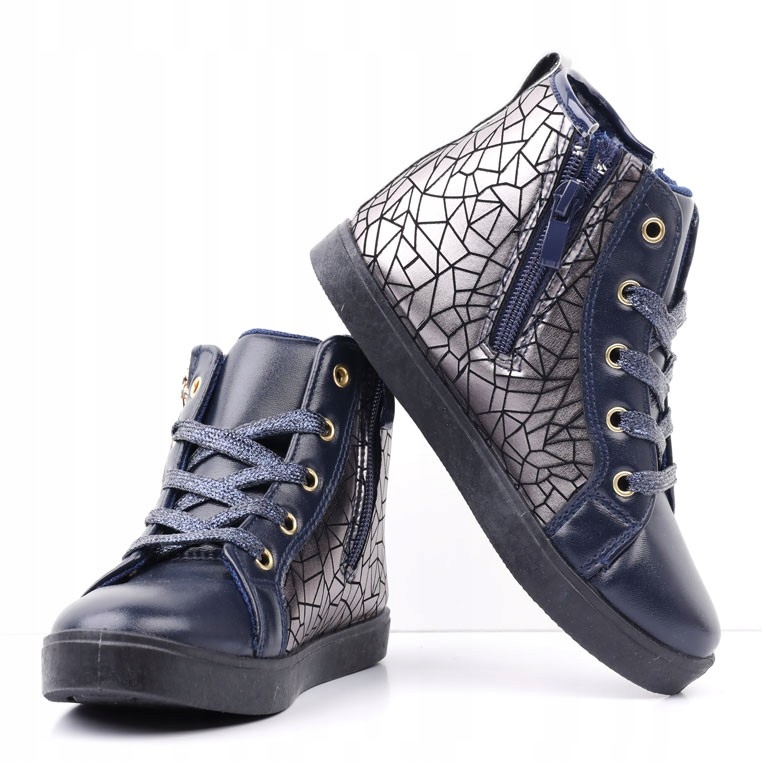 Botki sneakersy dziewczęce granat płaskie suwaki Bohater Inny