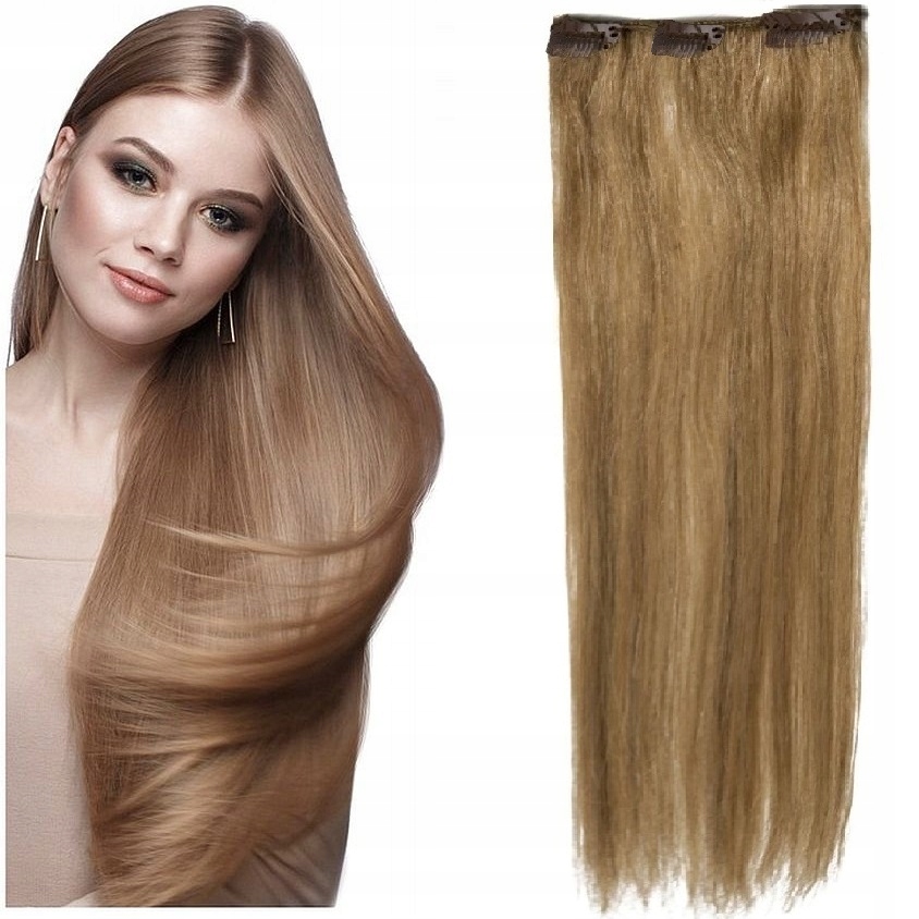 Clip-in Příčesek Do Vlasů Přírodní 40 CM Páska 3 Sponky teplá blond 14