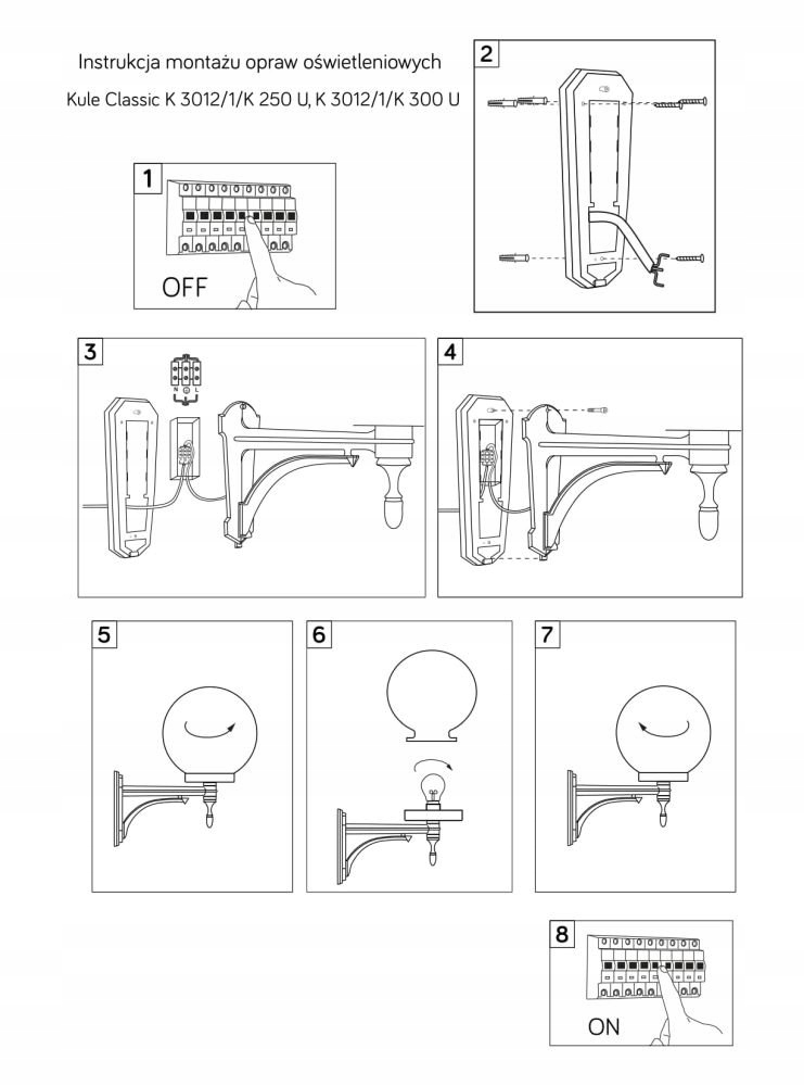 Kinkiet Kule Classic K 3012/1/K 250 U OP Suma Marka Su-ma