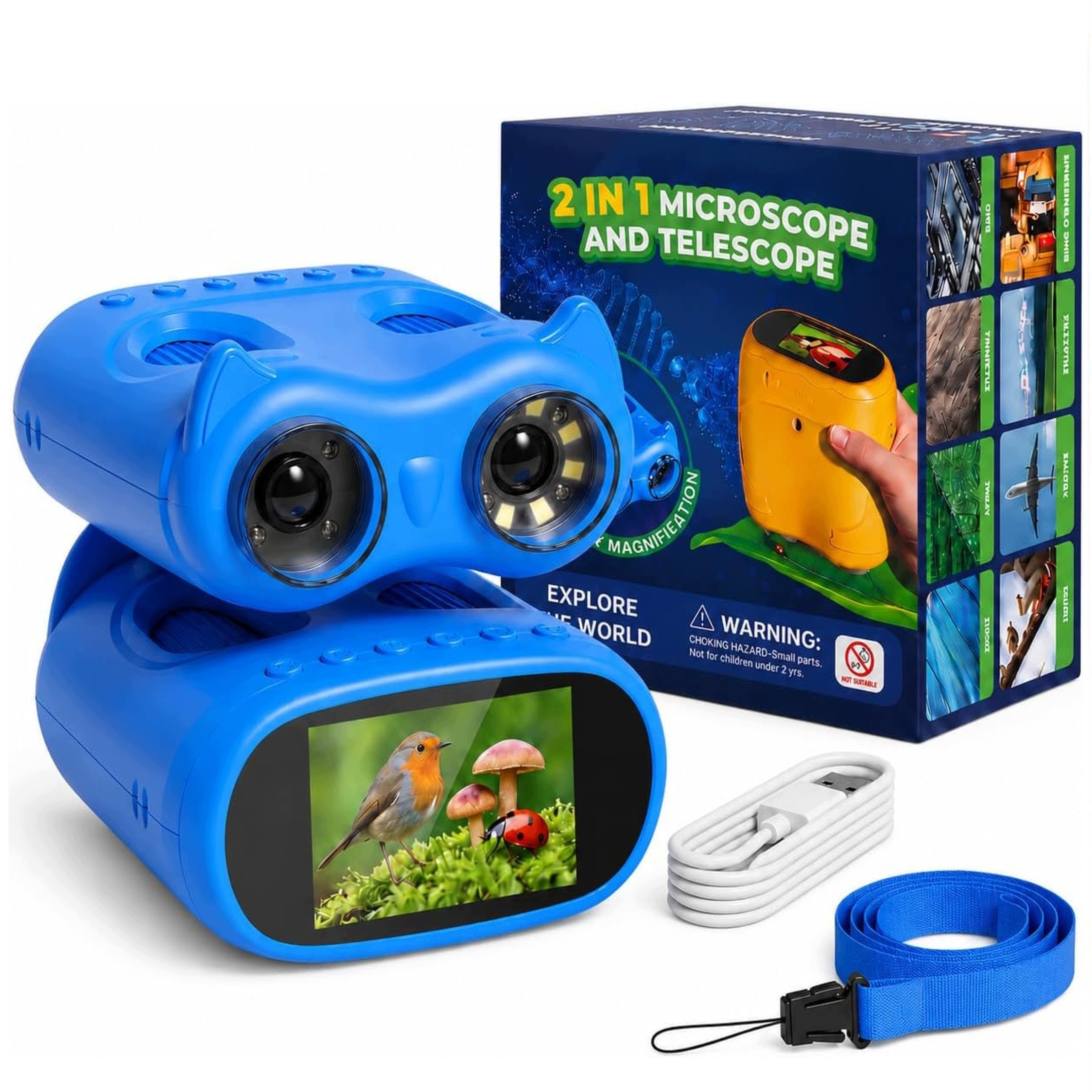 Přenosný digitální mikroskop a dalekohled 2v1 Led 1000x Hd Usb pro děti
