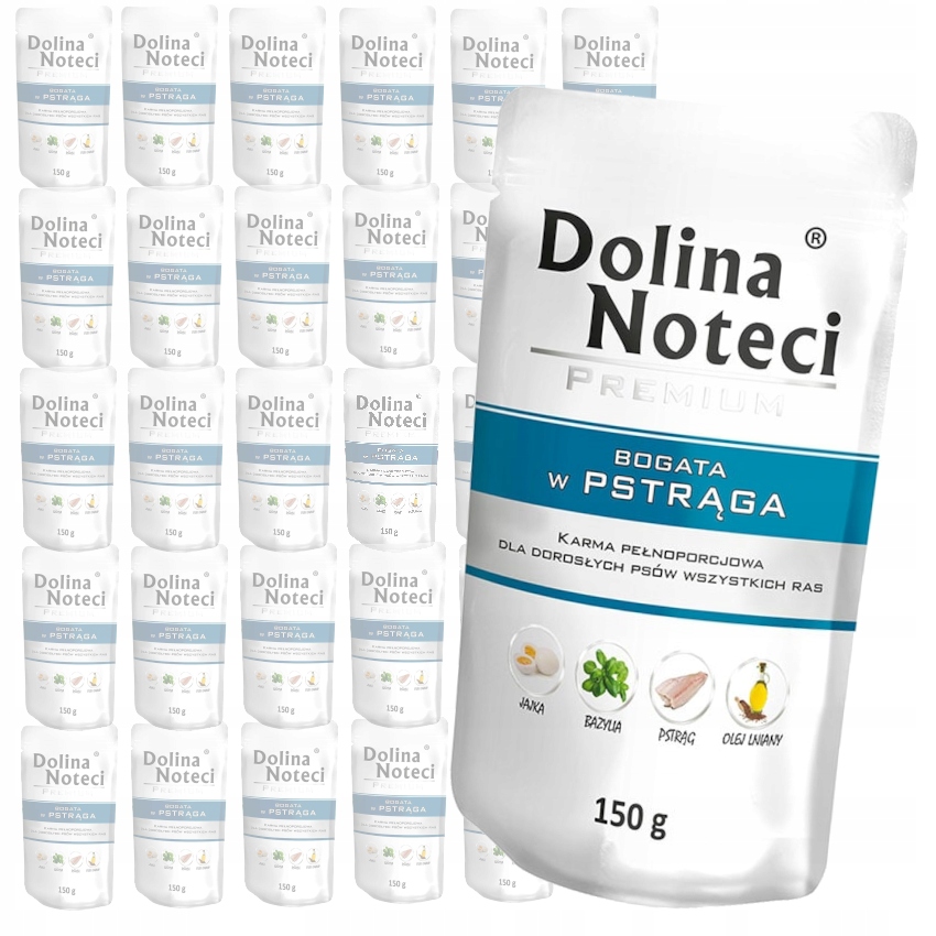 Vlhké Krmivo pro psa Dolina Noteci Premium Sáček bohatý na pstruha 30 x 150 g