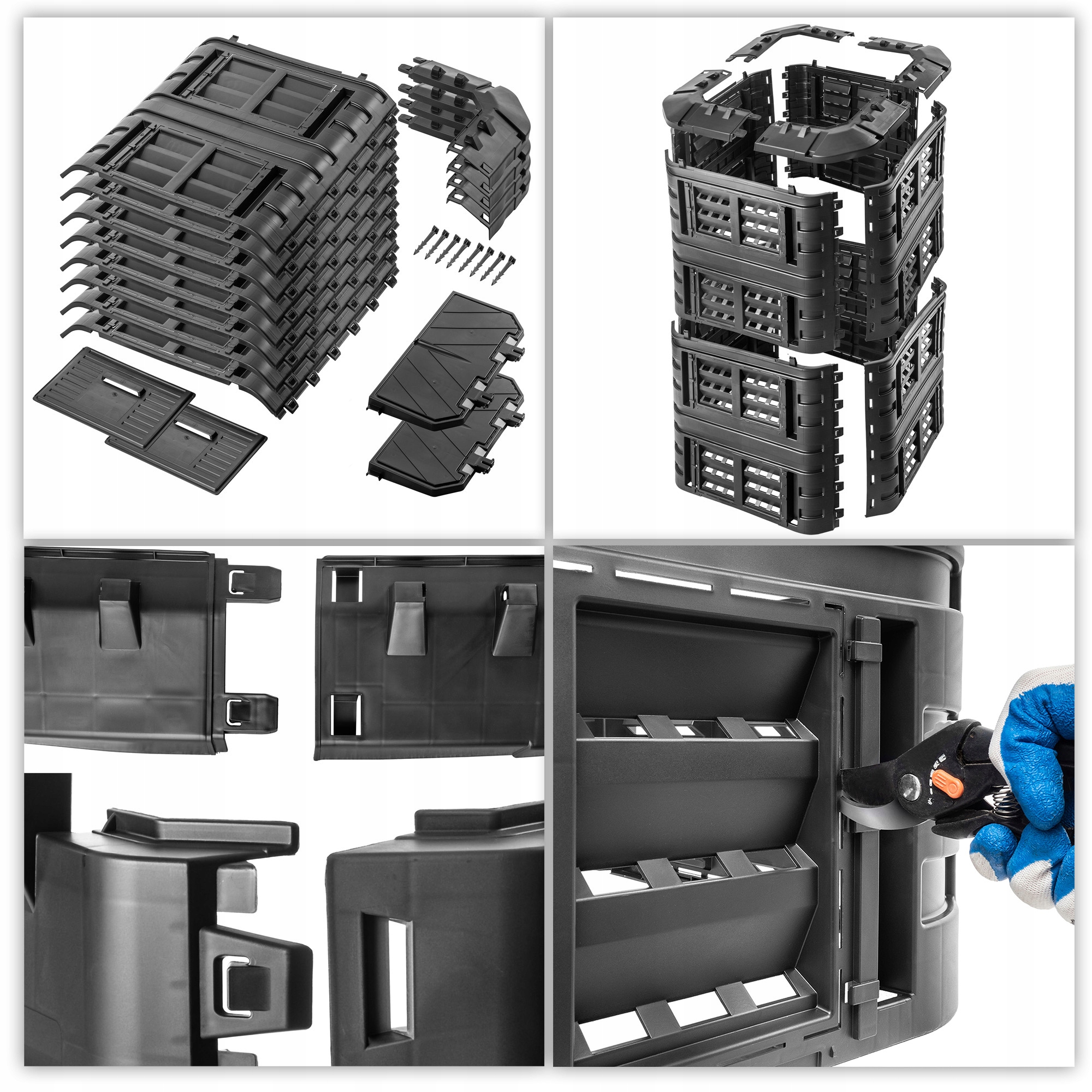 KOMPOSTOWNIK OGRODOWY MODUŁOWY 1260L MROZOODPORNY CAŁOROCZNY CZARNY Liczba komór 1