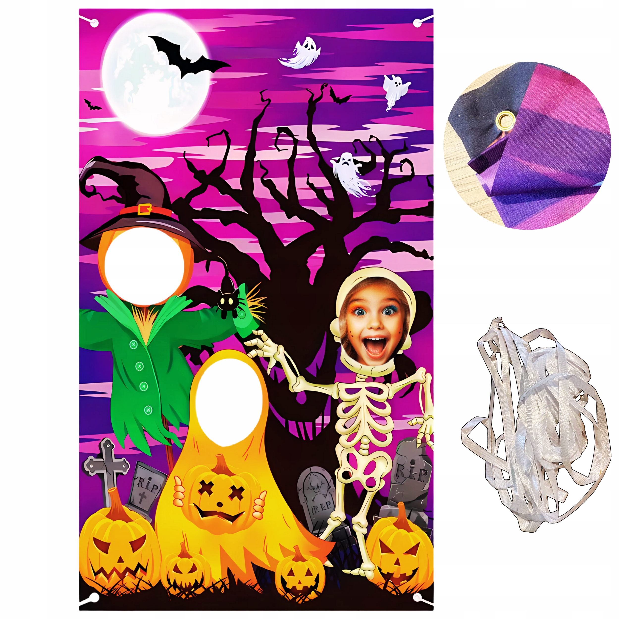 Halloweenská Stěna Na Fotografie S Otvorem Na Obličej Kostlivec Dýně Duch Pozadí