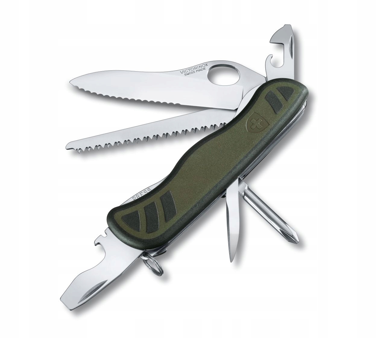 Scyzoryk Armii Szwajcarskiej Victorinox, ząbkowany, ziel.-czar. Nylon, 111mm