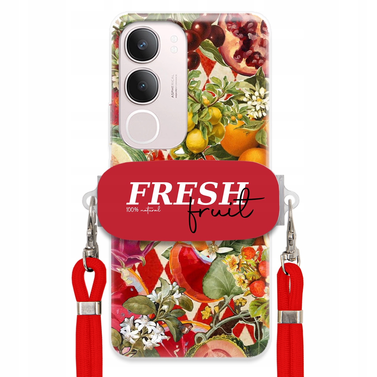 Puzdro pre Vivo Y19S 4G Červené Crossbody vodítko držiak Fresh Fruit Ovocné