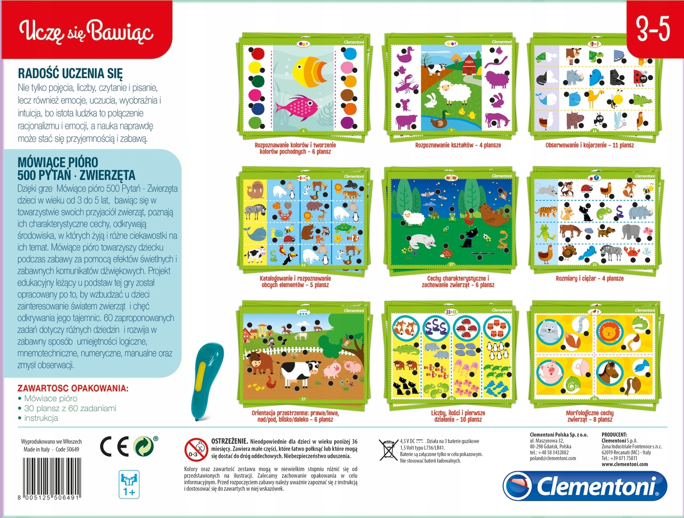 CLEMENTONI MÓWIĄCE PIÓRO 500 PYTAŃ ZWIERZĘTA EAN (GTIN) 8005125506491