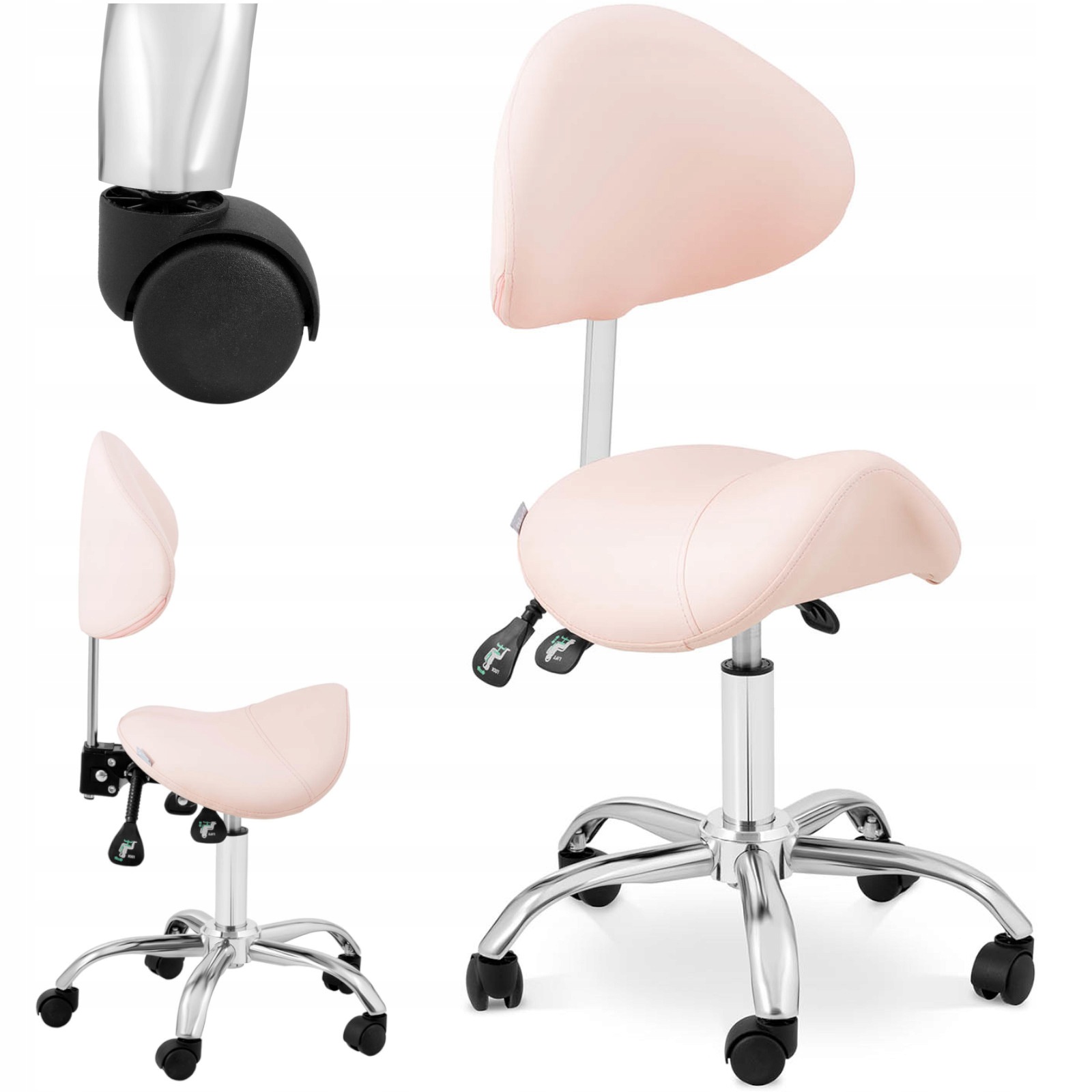 Kosmetické sedlové křeslo s otočným opěradlem, nastavitelné, Pink, růžové