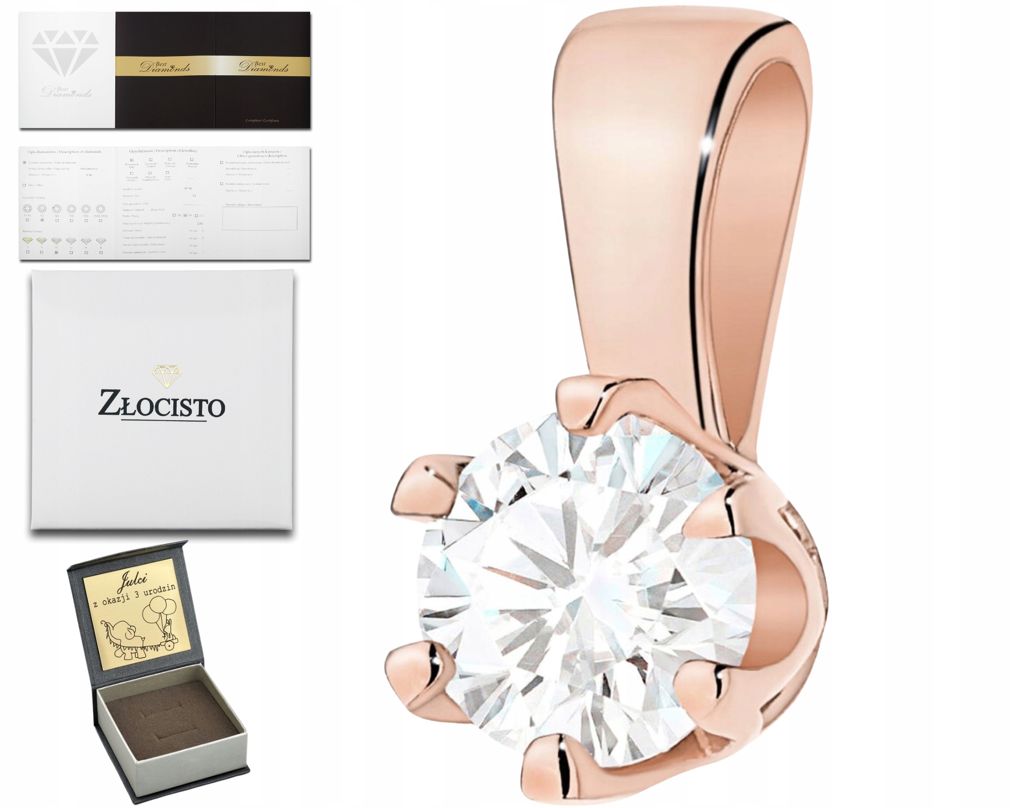 Růžový Zlatý Přívěsek S Darovým Dárek 585 14K Gravírování