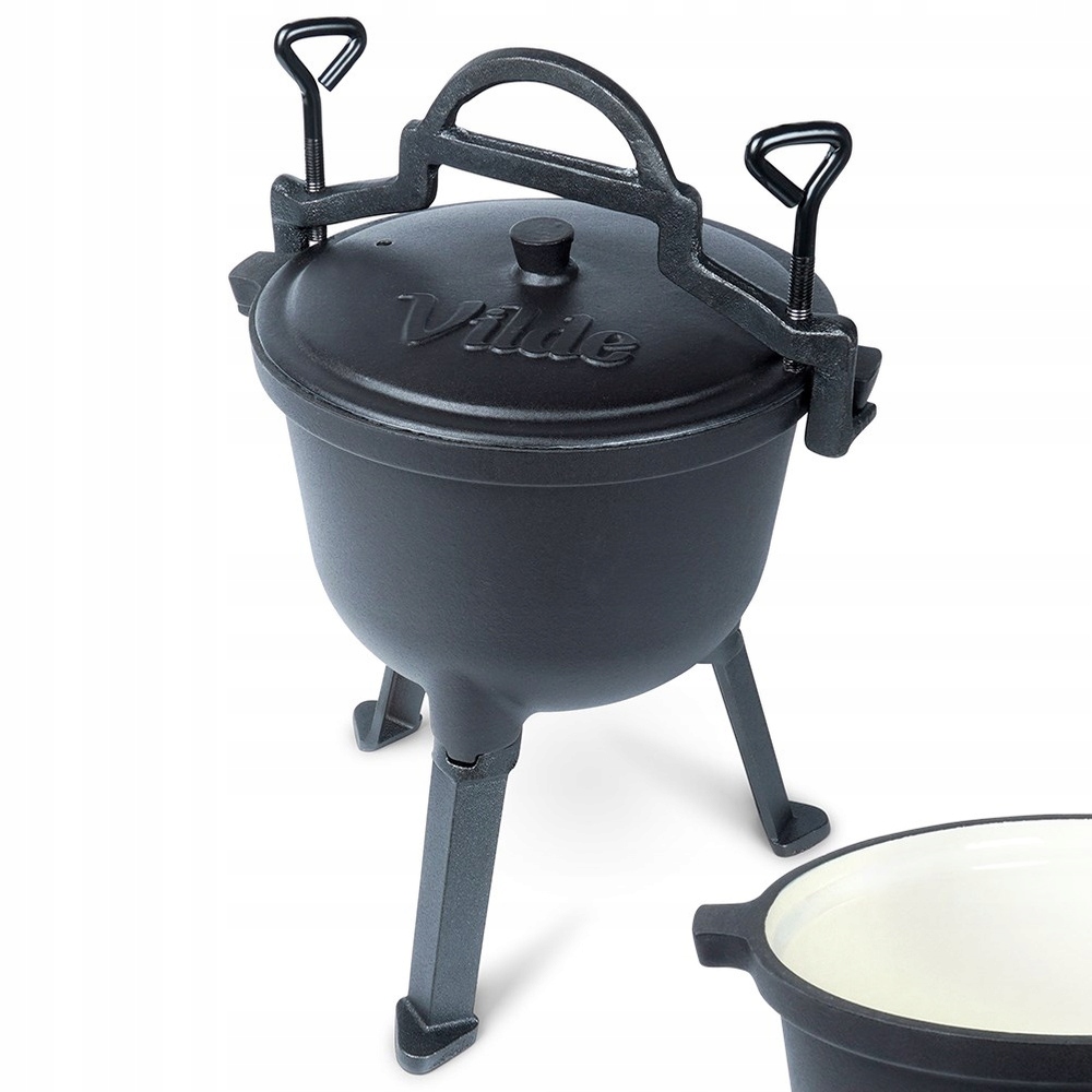 Kotlík 22CM 4L Litinový Smaltovaný Černý Zahradní Na Nožkách