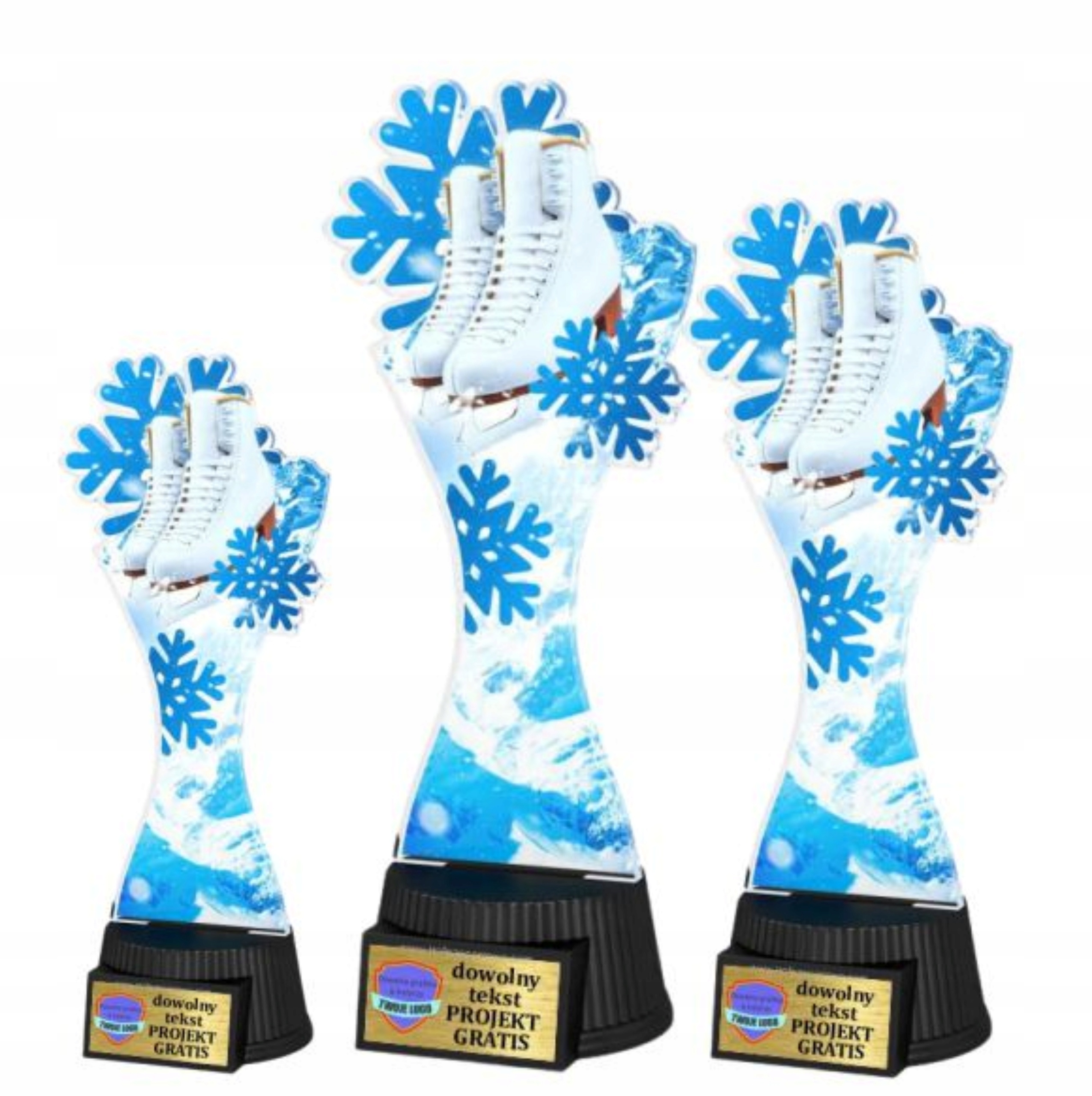Komplet sošek z plexiskla s barevným potiskem 25-23-19 cm Figurky bruslení