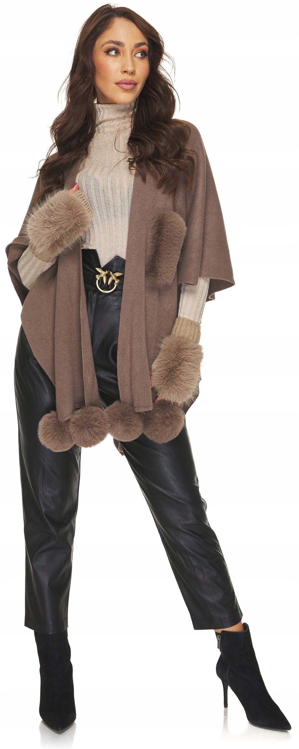 RĘKAWICZKI BEZ PALCÓW mitenki z futerkiem beżowe Rozmiar uniwersalny