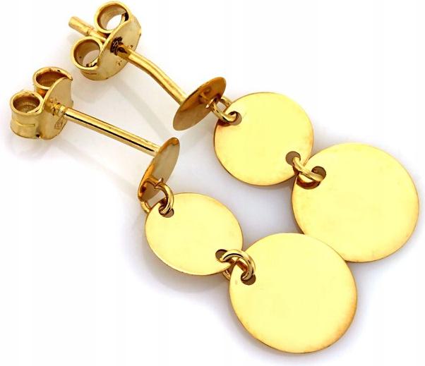 Náušnice zlaté 585, tři kulaté plechy se zapínáním na tyčinku jako dárek 14k s