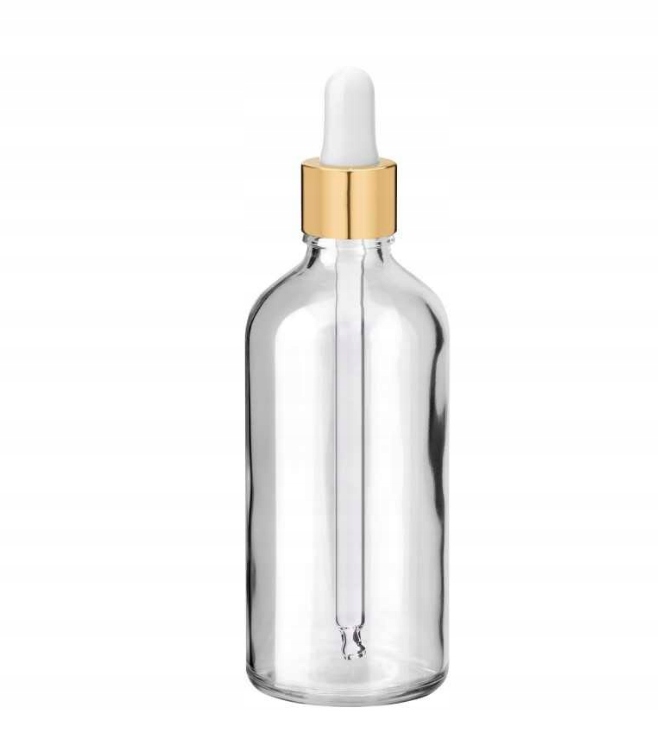 Butelka szklana bezbarwna 100 ml z pipetą złotą 40 sztuk