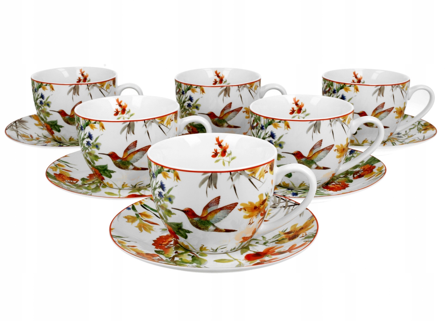 6 šálok na kávu Linnea porcelánové tanieriky kvety