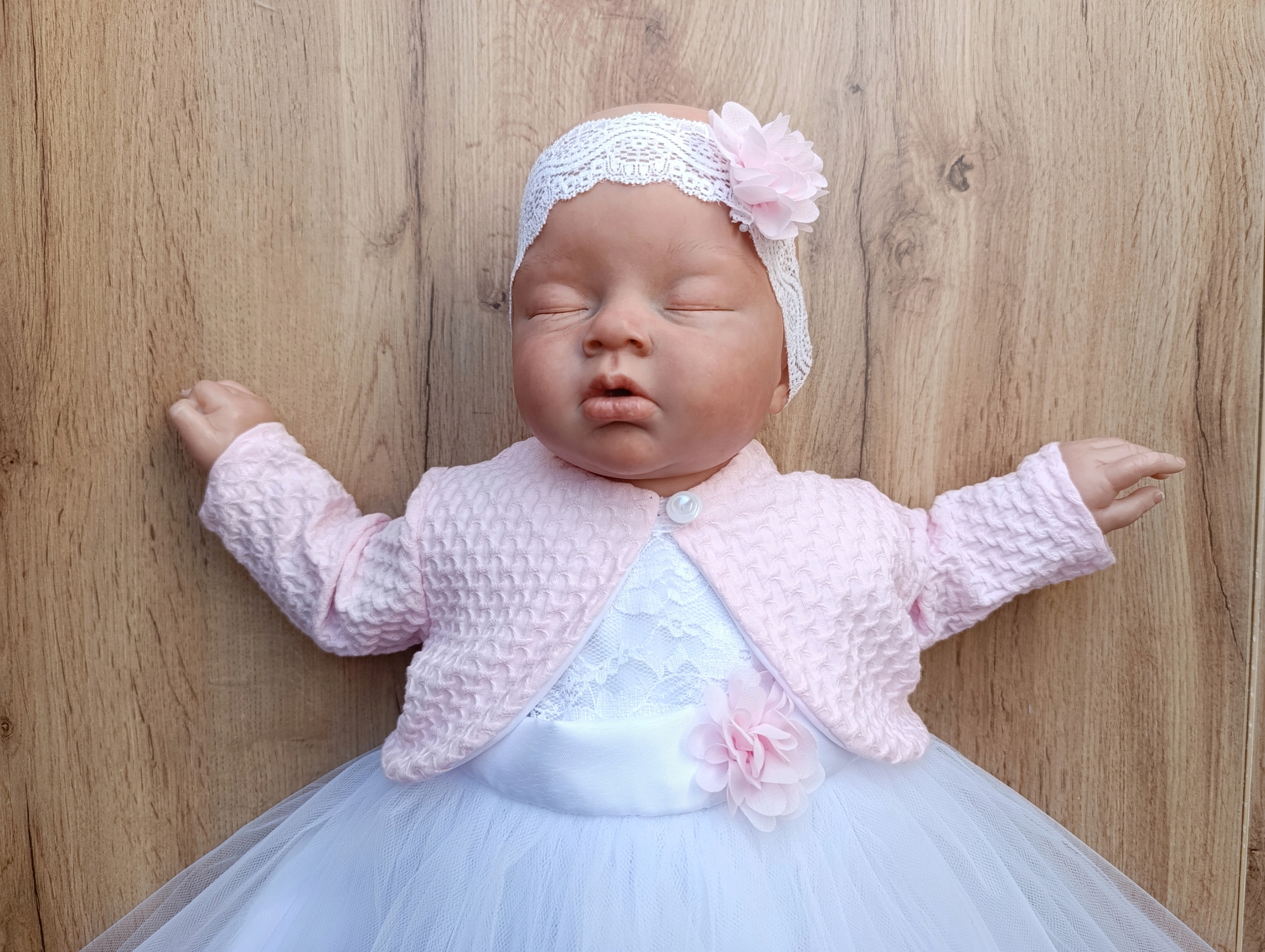 KELLO - Komplet: sukienka + bolerko + opaska 62 cm chrzest wesele Rozmiar 62