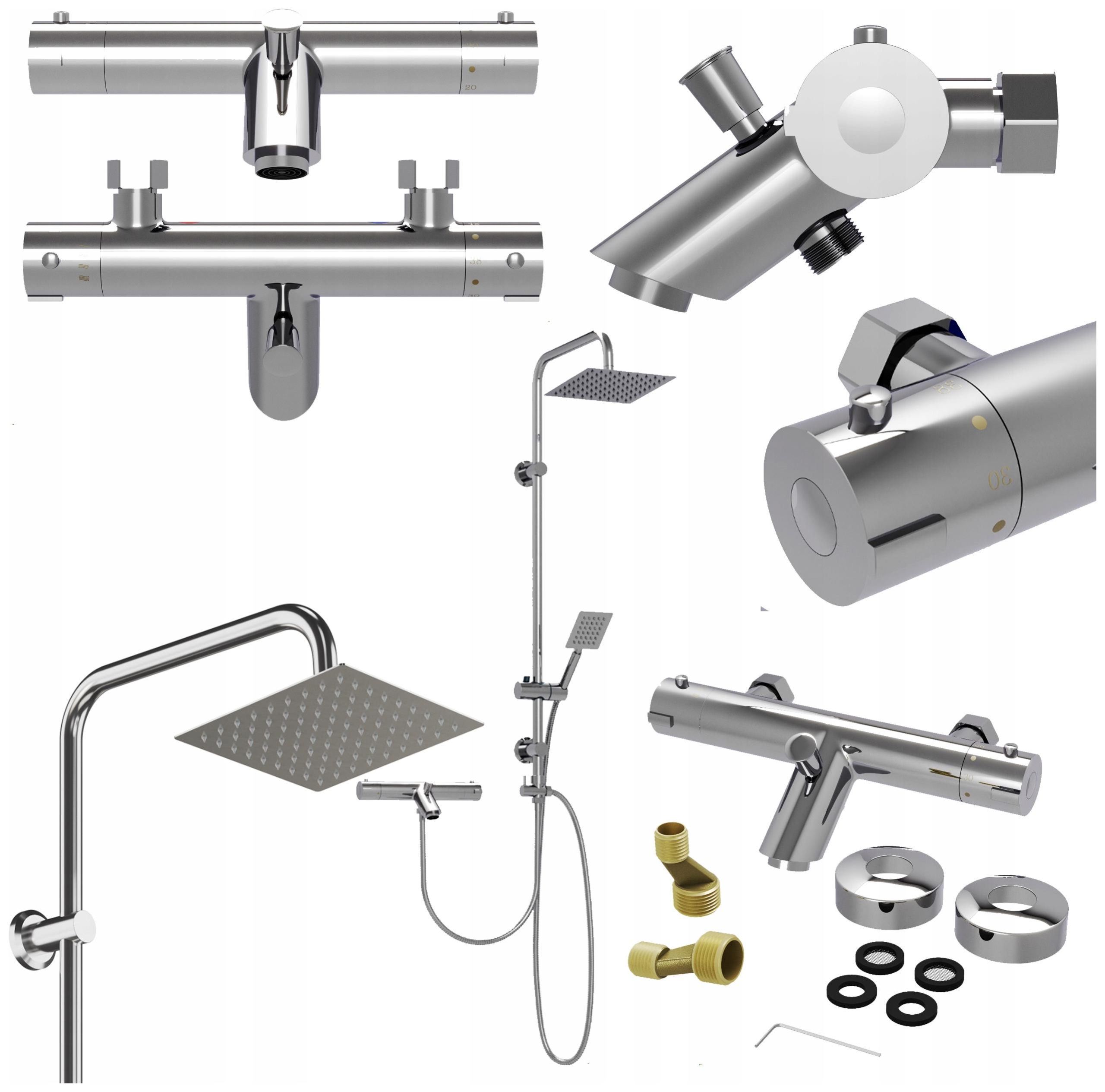 Vaňová A Sprchová Súprava Dažďová Sprcha Termostatická Batéria Kúpeľňa Mosadz