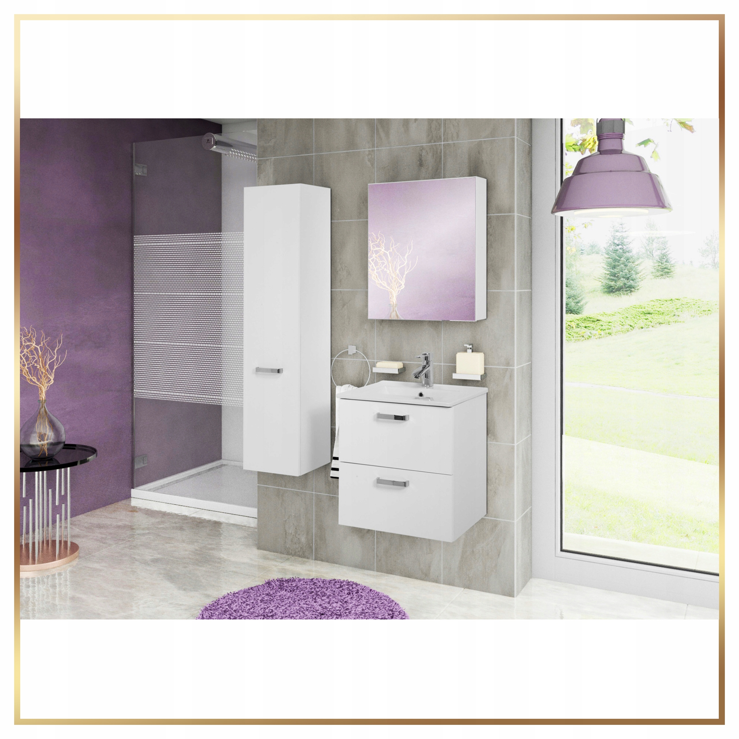 Biała Szafka Vent Z Umywalką Łazienkowa 60 cm Cała Połysk Wisząca + Dywanik Kolor frontów biały