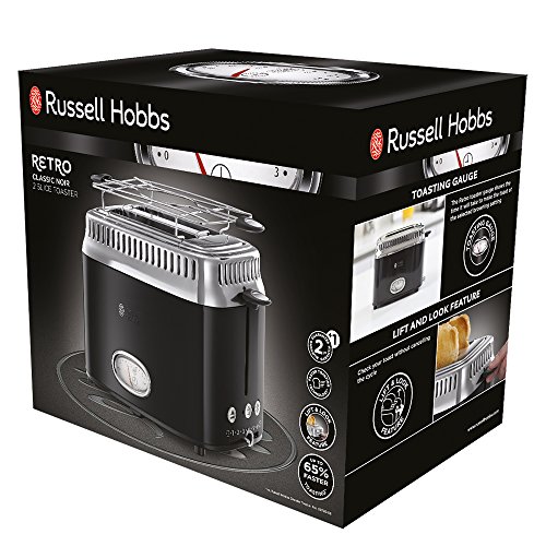 RUSSELL HOBBS Toster Retro Czarny Stalowy 2 Kromki 1300W 6 Stopni Opiekania — miniatura 2