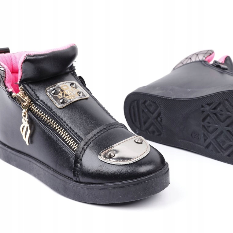 CZARNE BOTKI DZIEWCZĘCE SNEAKERSY BUTY SPORTOWE DZIECIĘCE PŁASKIE SUWAKI Marka Inna marka