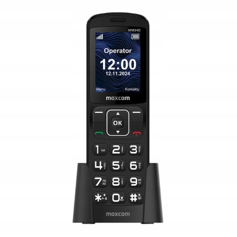 Telefon stacjonarny na kartę Sim Maxcom Comfort MM34D 4G Ładowarka biurkowa