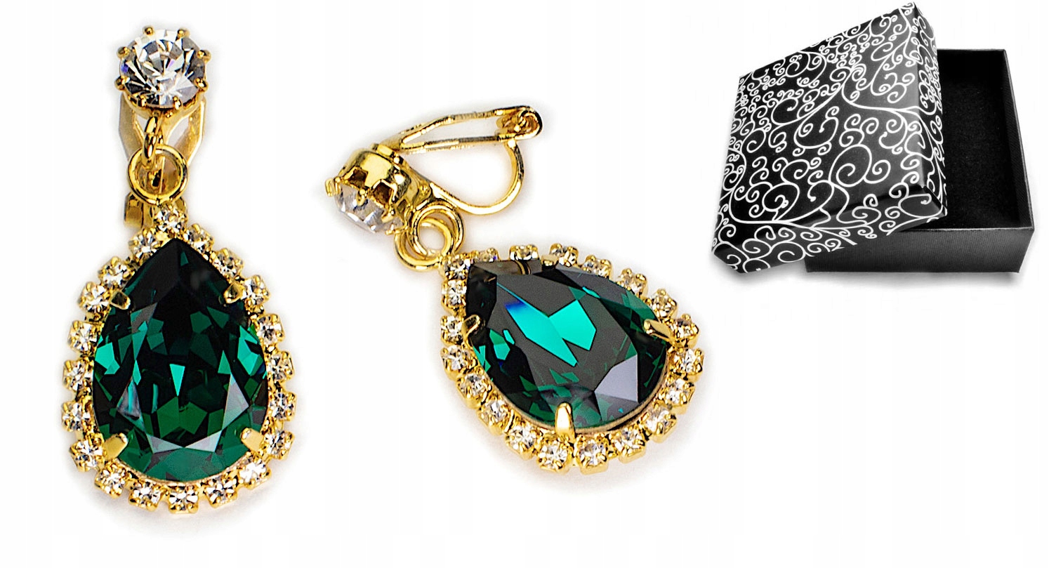 

Złote Zielone Klipsy Swarovski Emerald Kiara Modne