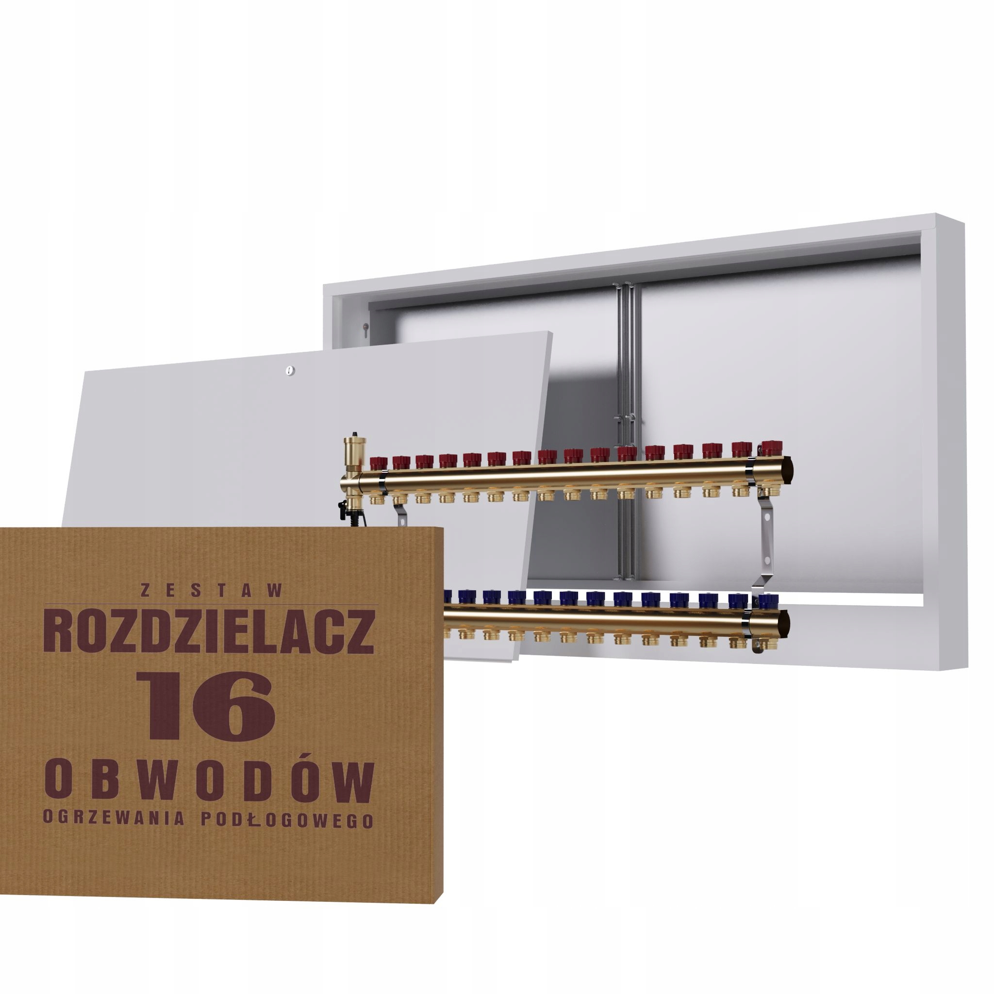 Manuální rozdělovač 16 okruhů pro radiátory nástěnná skříňka