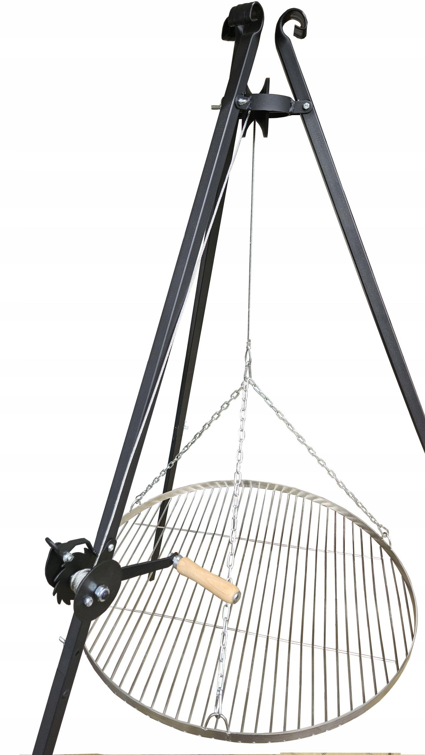 Grill Trójnóg Ogrodowy 185 cm ruszt nierdzewny regulowany kołowrotek