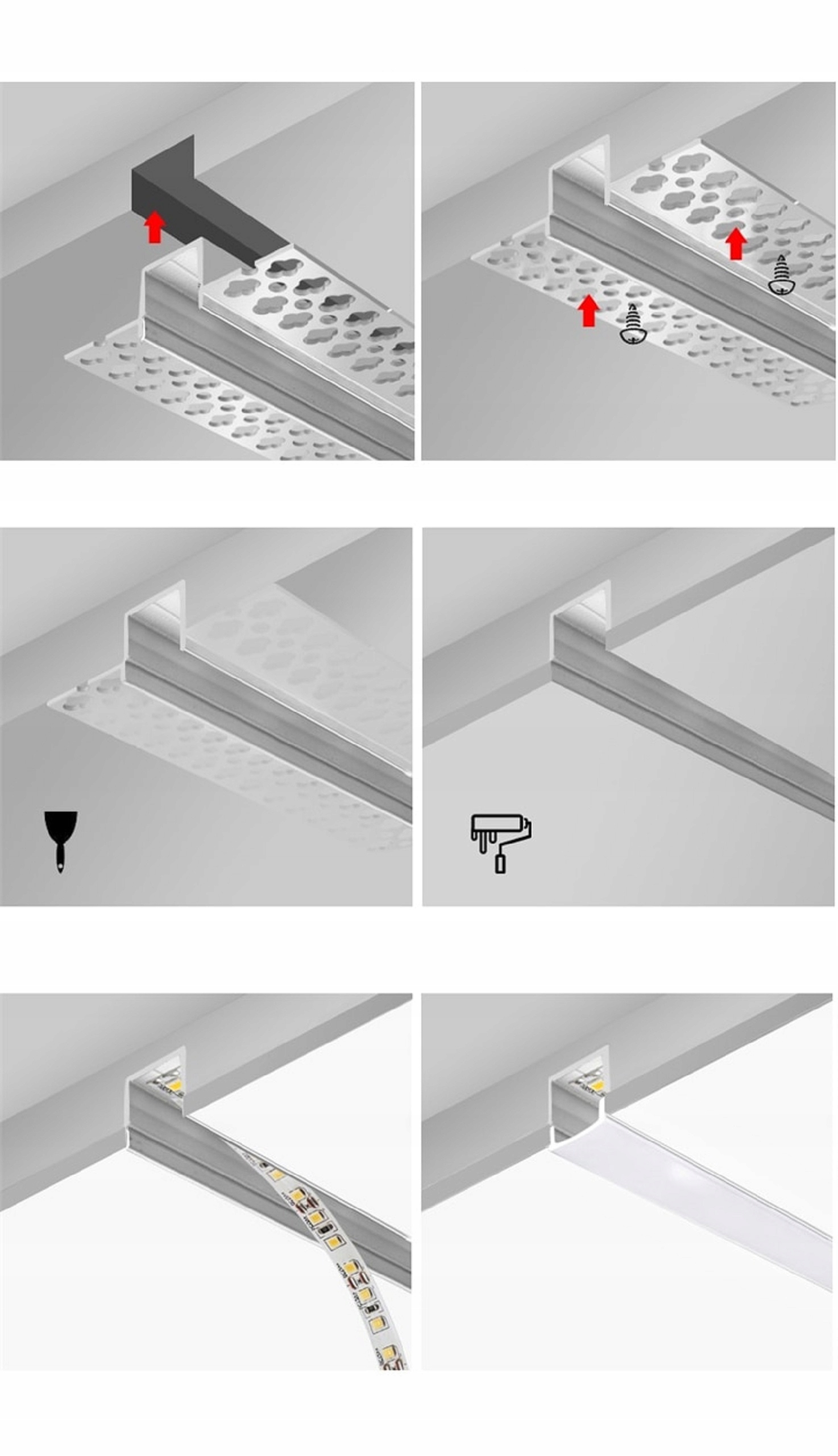Profil LED aluminiowy do płyt GK gipsowych wpuszczany 2m regips szeroki Rodzaj profilu wpuszczany