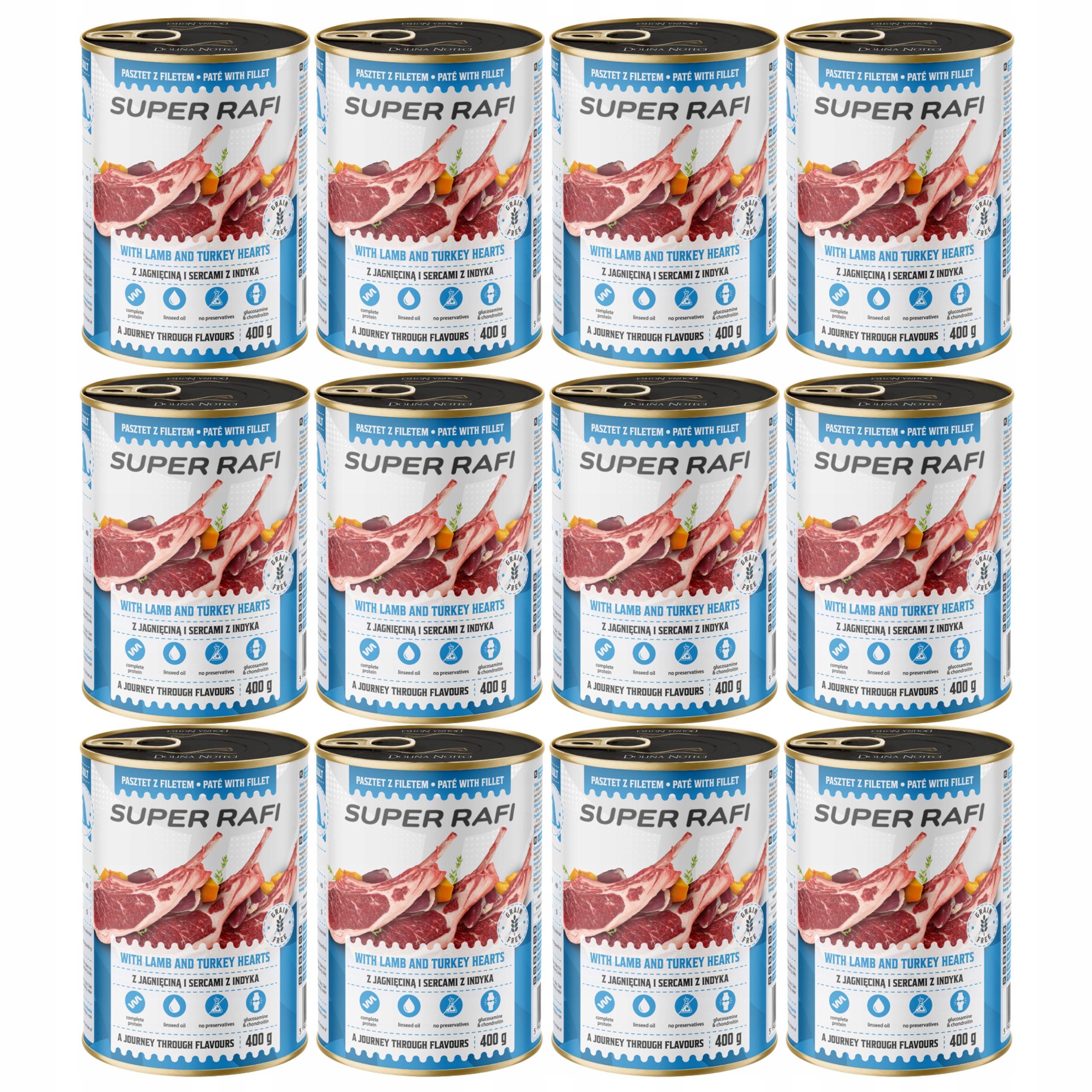 Levně Dolina Noteci Rafi krmivo mokré pro psa jehněčí srdce 12 x 400 g