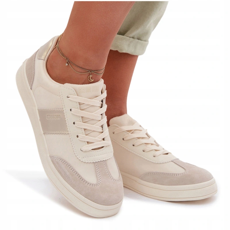 Dámské Nízké Šněrovací Pohodlné Šněrovací Tenisky Big Star Béžové 41