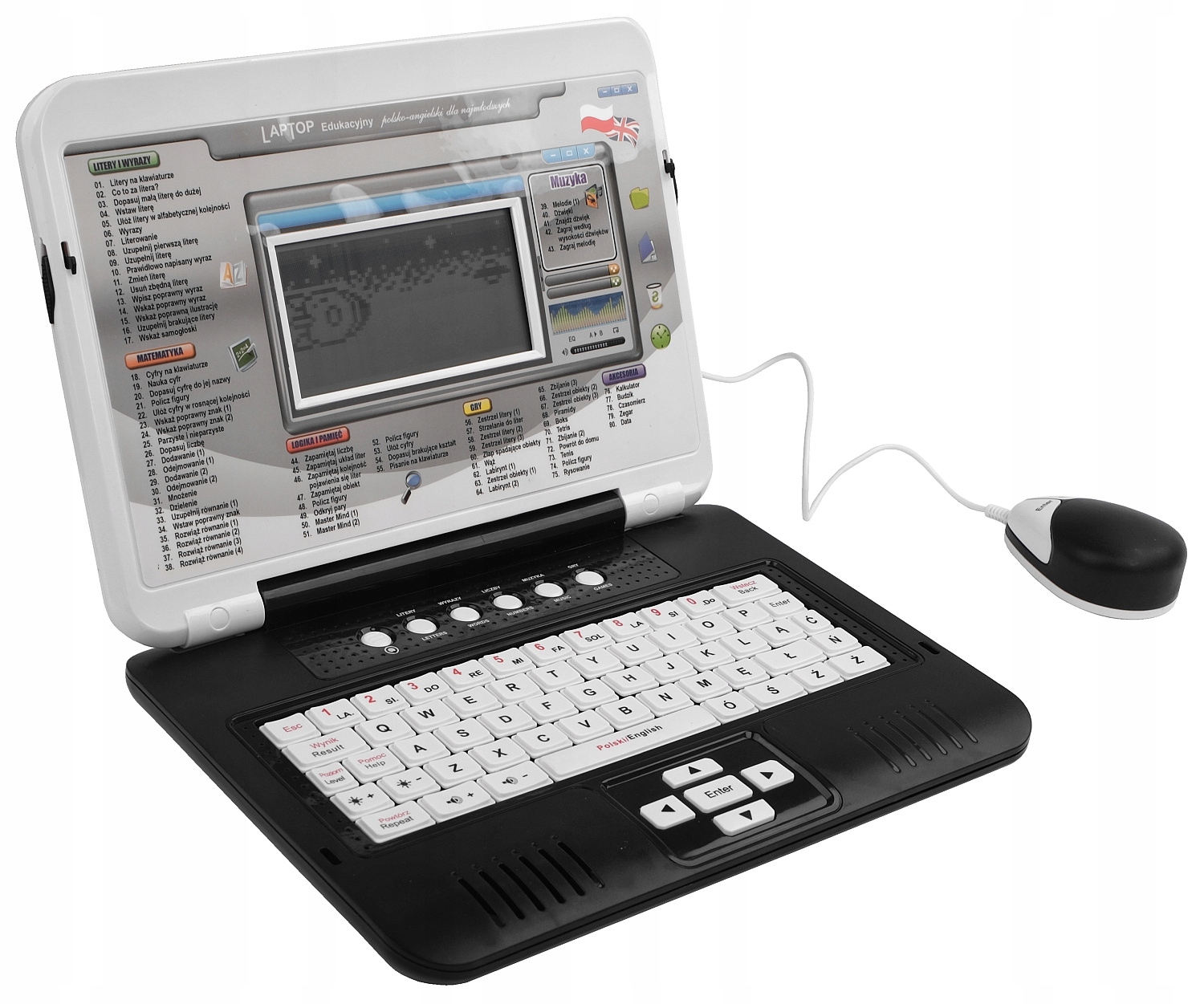 LAPTOP EDUKACYJNY DLA DZIECI PL/ANG 80 PROGRAMÓW Wiek dziecka 3 lata +