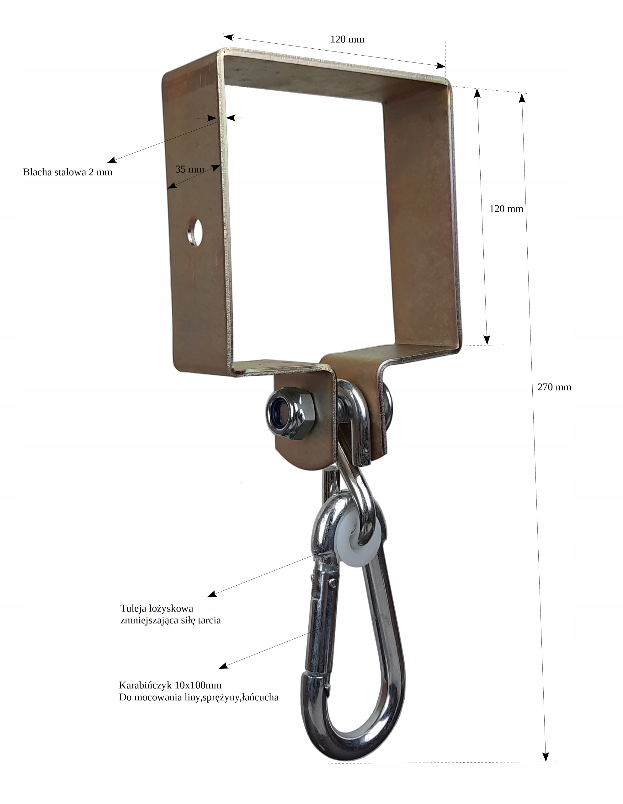 Mocowanie huśtawki obejma hak huśtawkowy kwadrat 120x120 mm 4 sztuki Producent Metalstyl