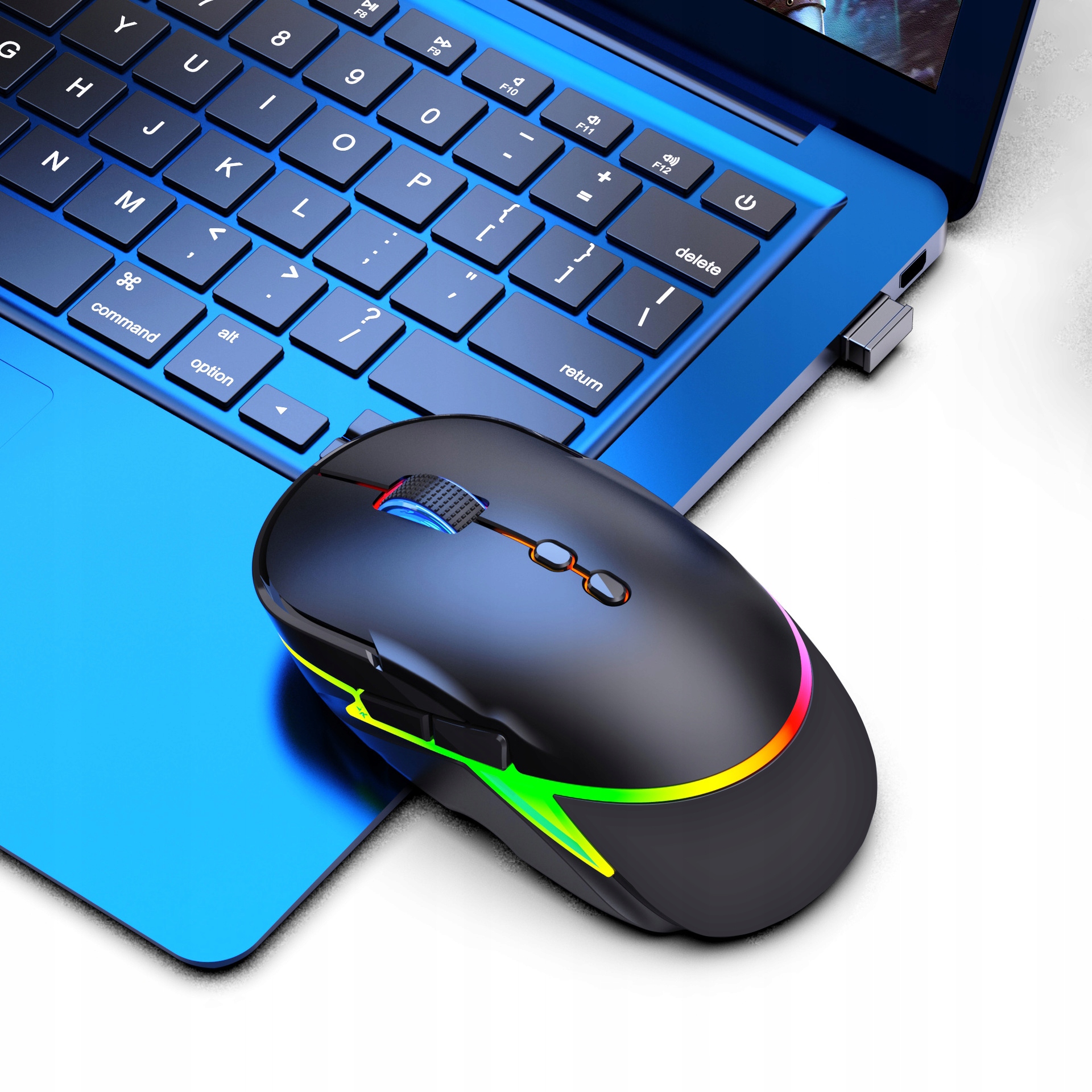 MYSZKA BEZPRZEWODOWA GAMINGOWA KOMPUTEROWA PODŚWIETLANA CICHA ERGONOMICZNA Sensor optyczny