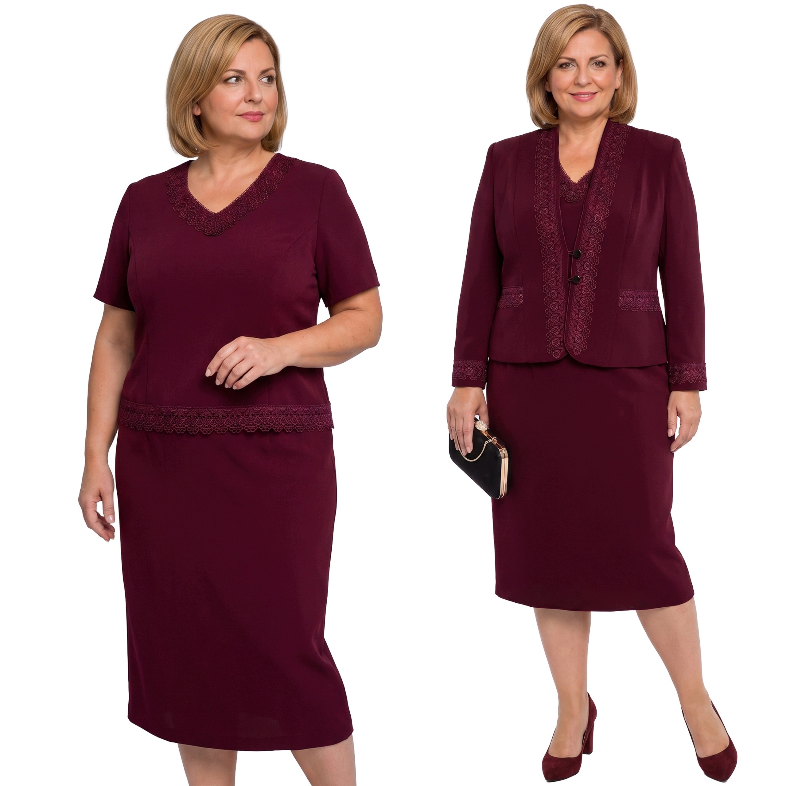 Třídílná sukně v barvě vínové plus size velikost 50