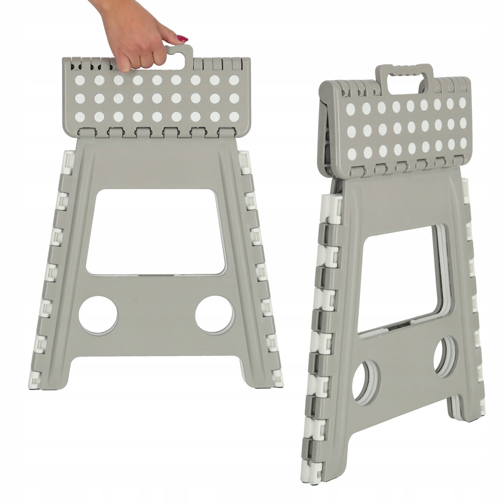 STOŁEK TABORET SKŁADANY ANTYPOŚLIZGOWY WYSOKI 39CM JASNY SZARY Szerokość mebla 28.5 cm