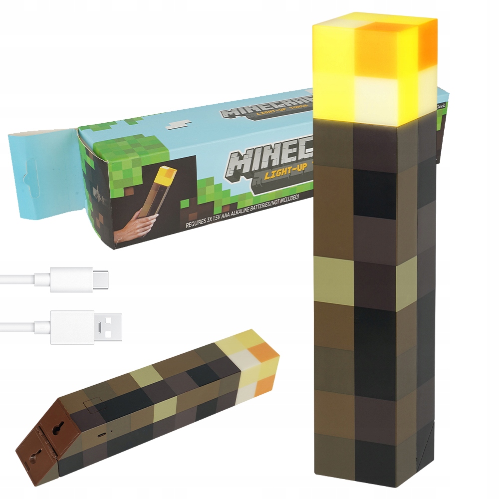 LAMPKA MINECRAFT TORCH NA USB ŚCIENNA LED DO GRY I DEKORACJI POKOJU